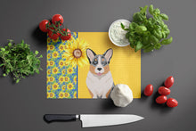 Load image into Gallery viewer, Summer Sunflowers Blue Merle Cardigan Corgi Glass Cutting Boards – Durable, Decorative Kitchen Art Large