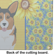 Load image into Gallery viewer, Summer Sunflowers Sable Pembroke Corgi Glass Cutting Boards – Durable, Decorative Kitchen Art Large