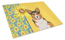 Load image into Gallery viewer, Summer Sunflowers Sable Pembroke Corgi Glass Cutting Boards – Durable, Decorative Kitchen Art Large