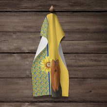 Load image into Gallery viewer, Summer Sunflowers Black and Tan Full Coat Yorkshire Terrier Kitchen Towel