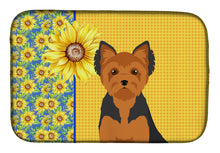 Load image into Gallery viewer, Summer Sunflowers Black and Tan Puppy Cut Yorkshire Terrier Dish Drying Mat – Absorbent, Artistic Kitchen Essentials