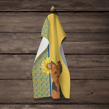 Load image into Gallery viewer, Summer Sunflowers Black and Tan Puppy Cut Yorkshire Terrier Kitchen Towel