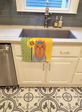 Load image into Gallery viewer, Summer Sunflowers Blue and Tan Full Coat Yorkshire Terrier Kitchen Towel