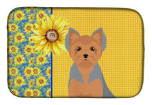 Load image into Gallery viewer, Summer Sunflowers Blue and Tan Puppy Cut Yorkshire Terrier Dish Drying Mat – Absorbent, Artistic Kitchen Essentials