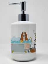 Load image into Gallery viewer, Red and White Tricolor Basset Hound Ceramic Soap Dispenser