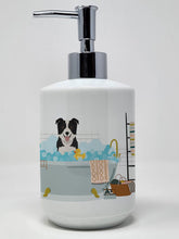 Load image into Gallery viewer, Black and White Border Collie Ceramic Soap Dispenser