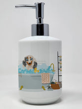 Load image into Gallery viewer, Longhair Cream Dapple Dachshund Ceramic Soap Dispenser