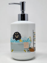 Load image into Gallery viewer, Longhair Black and Cream Dachshund Ceramic Soap Dispenser