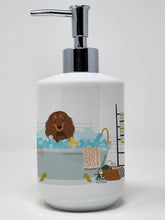 Load image into Gallery viewer, Longhair Chocolate and Tan Dachshund Ceramic Soap Dispenser