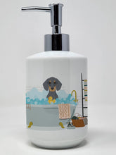 Load image into Gallery viewer, Blue and Tan Dachshund Ceramic Soap Dispenser