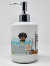 Load image into Gallery viewer, Wirehair Black and Tan Dachshund Ceramic Soap Dispenser
