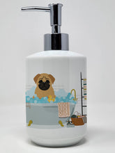 Load image into Gallery viewer, Brown Pug in Bathtub Ceramic Soap Dispenser