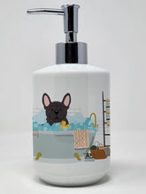 Load image into Gallery viewer, Brindle French Bulldog in Bathtub  Ceramic Soap Dispenser