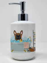 Load image into Gallery viewer, Brown French Bulldog in Bathtub Ceramic Soap Dispenser