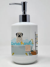 Load image into Gallery viewer, White Mastiff Brindle in Bathtub Ceramic Soap Dispenser