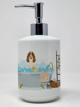 Load image into Gallery viewer, Russian Spaniel in Bathtub Ceramic Soap Dispenser