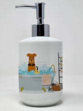 Load image into Gallery viewer, Airedale in Bathtub Ceramic Soap Dispenser