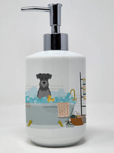 Load image into Gallery viewer, Black Silver Miniature Schnauzer in Bathtub Ceramic Soap Dispenser