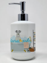 Load image into Gallery viewer, White Miniature Schnauzer in Bathtub Ceramic Soap Dispenser