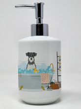 Load image into Gallery viewer, Salt and Pepper Miniature Schnauzer in Bathtub Ceramic Soap Dispenser