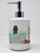 Load image into Gallery viewer, Irish Water Spaniel in Bathtub Ceramic Soap Dispenser