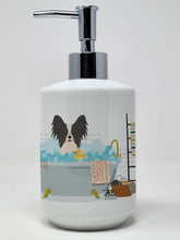 Load image into Gallery viewer, Black White Papillon in Bathtub Ceramic Soap Dispenser