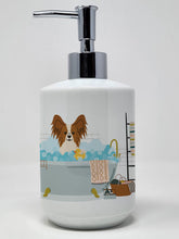 Load image into Gallery viewer, Red White Papillon in Bathtub Ceramic Soap Dispenser