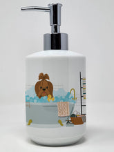 Load image into Gallery viewer, Silver Chocolate Shih Tzu in Bathtub Ceramic Soap Dispenser