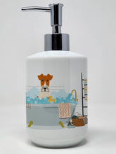 Load image into Gallery viewer, Wire Fox Terrier in Bathtub Ceramic Soap Dispenser