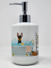 Load image into Gallery viewer, English Toy Terrier in Bathtub Ceramic Soap Dispenser