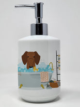 Load image into Gallery viewer, Red Brown Dachshund in Bathtub Ceramic Soap Dispenser