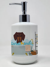 Load image into Gallery viewer, Chocolate Dachshund in Bathtub Ceramic Soap Dispenser