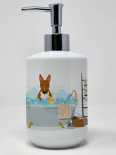 Load image into Gallery viewer, Red Bull Terrier in Bathtub Ceramic Soap Dispenser