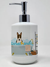 Load image into Gallery viewer, Dark Brindle Bull Terrier in Bathtub Ceramic Soap Dispenser