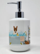 Load image into Gallery viewer, Brindle Bull Terrier in Bathtub Ceramic Soap Dispenser
