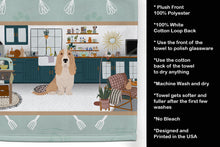 Load image into Gallery viewer, Lemon and White Tricolor Basset Hound in the Kitchen Kitchen Towel
