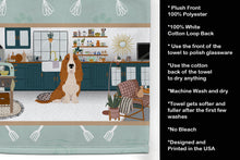 Load image into Gallery viewer, Red and White Tricolor Basset Hound in the Kitchen Kitchen Towel