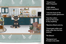Load image into Gallery viewer, Black and Cream Chihuahua in the Kitchen Kitchen Towel