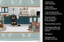 Load image into Gallery viewer, Longhair Black and Cream Dachshund in the Kitchen Kitchen Towel