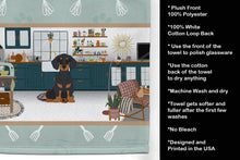 Load image into Gallery viewer, Black and Tan Dachshund in the Kitchen Kitchen Towel