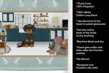 Load image into Gallery viewer, Wirehair Black and Tan Dachshund in the Kitchen Kitchen Towel