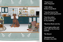 Load image into Gallery viewer, Natural Ear Red and Tan Doberman Pinscher in the Kitchen Kitchen Towel