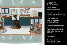 Load image into Gallery viewer, Natural Ear Black and Tan Doberman Pinscher in the Kitchen Kitchen Towel