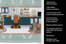 Load image into Gallery viewer, Black and Tan Full Coat Yorkshire Terrier in the Kitchen Kitchen Towel
