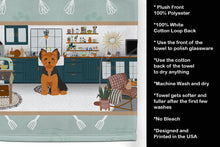 Load image into Gallery viewer, Black and Tan Puppy Cut Yorkshire Terrier in the Kitchen Kitchen Towel