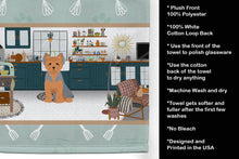 Load image into Gallery viewer, Blue and Tan Puppy Cut Yorkshire Terrier in the Kitchen Kitchen Towel