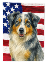 Load image into Gallery viewer, Blue Merle Australian Shepherd American Flag Garden Flag