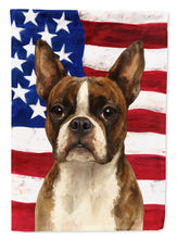 Load image into Gallery viewer, Brindle and White Boston Terrier American Flag House Flag