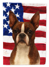 Load image into Gallery viewer, Seal and White Boston Terrier American Flag House Flag