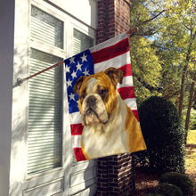 Load image into Gallery viewer, Brindle and White English Bulldog American Flag House Flag